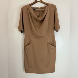 Jones Wear Elegant Tan Cowl Neck Dress in a classic tan colorway in size 12